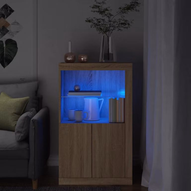 Armadietto da parete vidaXL con luci LED in legno Rovere Sonoma, L: 100 cm, H: 60,5 cm, P: 37 cm