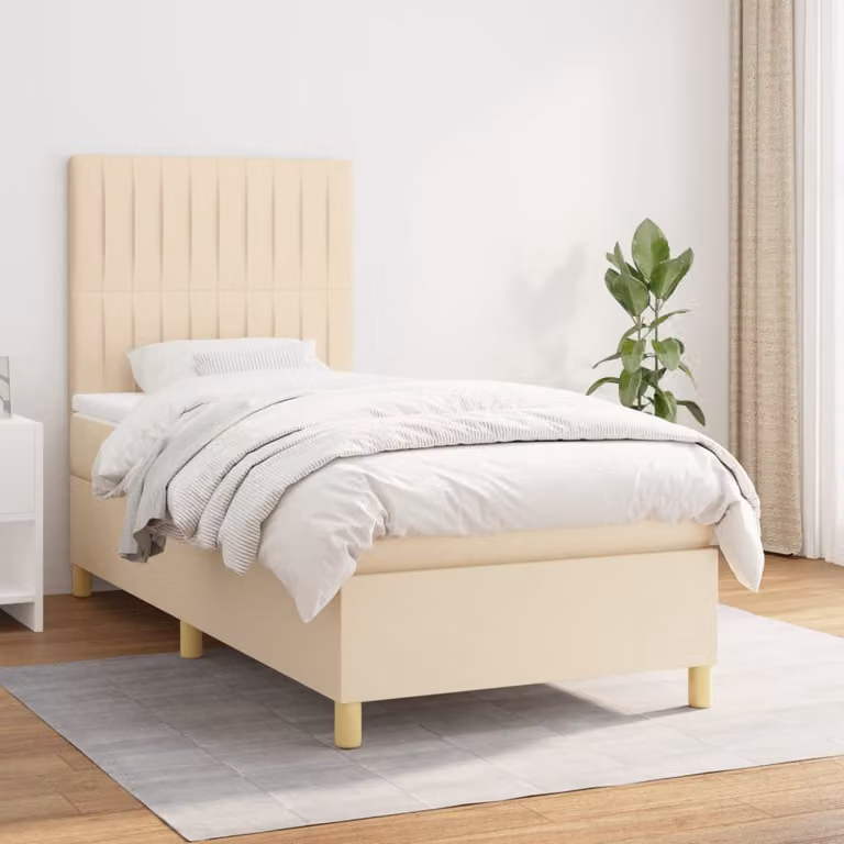 vidaXL Letto Ibrido con Giroletto a Molle e Materasso a Tasche in Tessuto Beige e Bianco, L/P/H: 90 x 190 cm