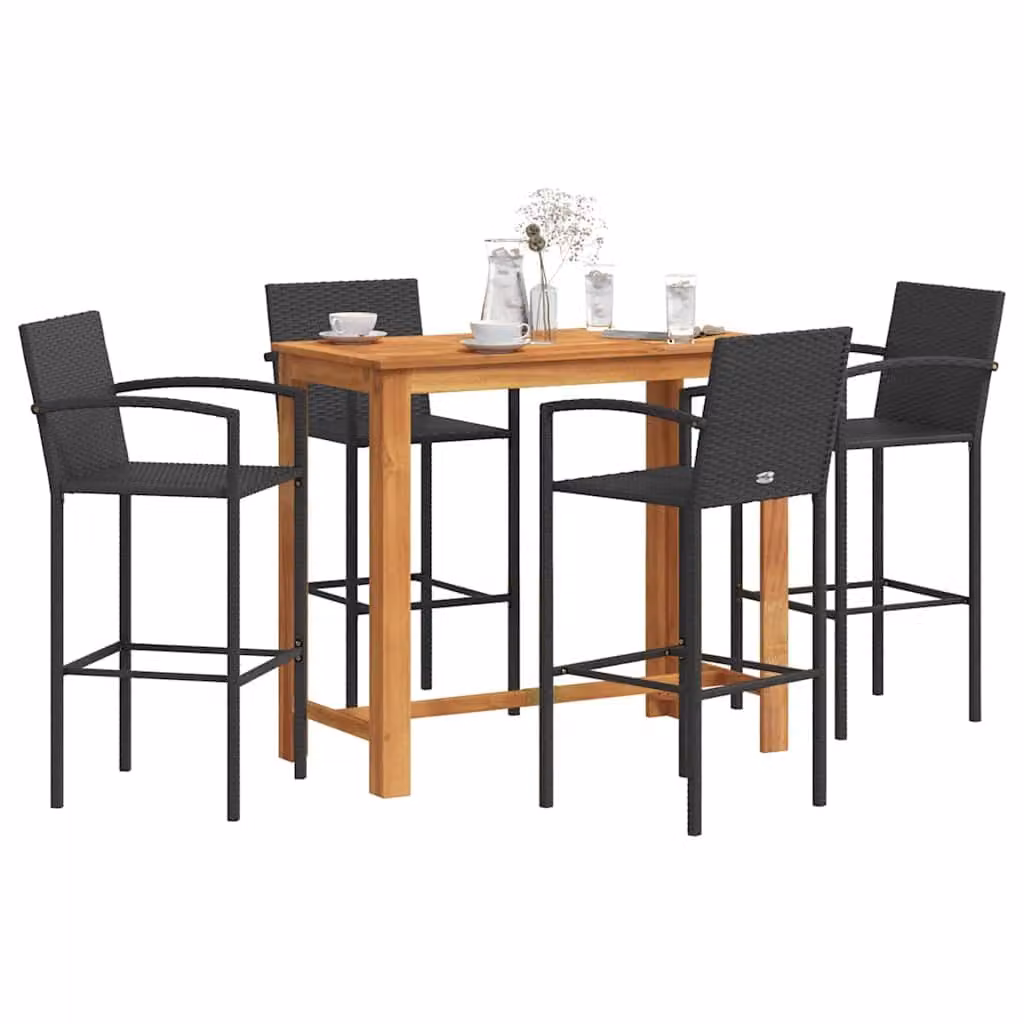 Set Bar da Giardino vidaXL 5 pz in Polyrattan e Legno di Acacia Nero e Marrone