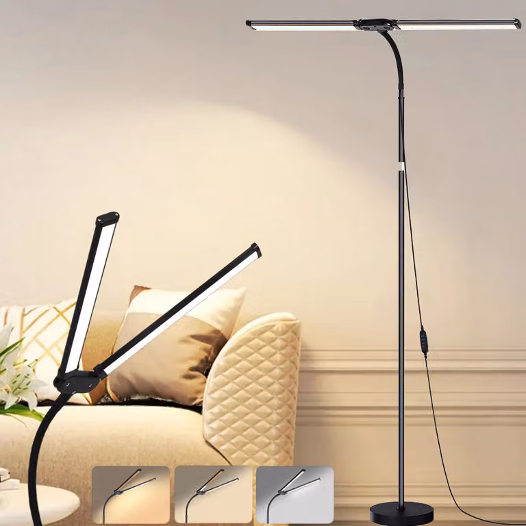 Lampada da lettura a LED, altezza regolabile, dimmerabile, con due luci, lampada da terra, 3 modalità di colore, 10 livelli di luminosità, lampada ad arco, protezione per gli occhi, lampada da terra a collo di cigno
