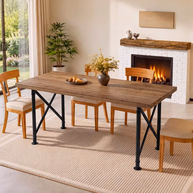 Tavolo da pranzo rettangolare di 160 cm, tavolo da cucina in legno massello con gambe robuste a forma di X, adatto per 4-6 persone