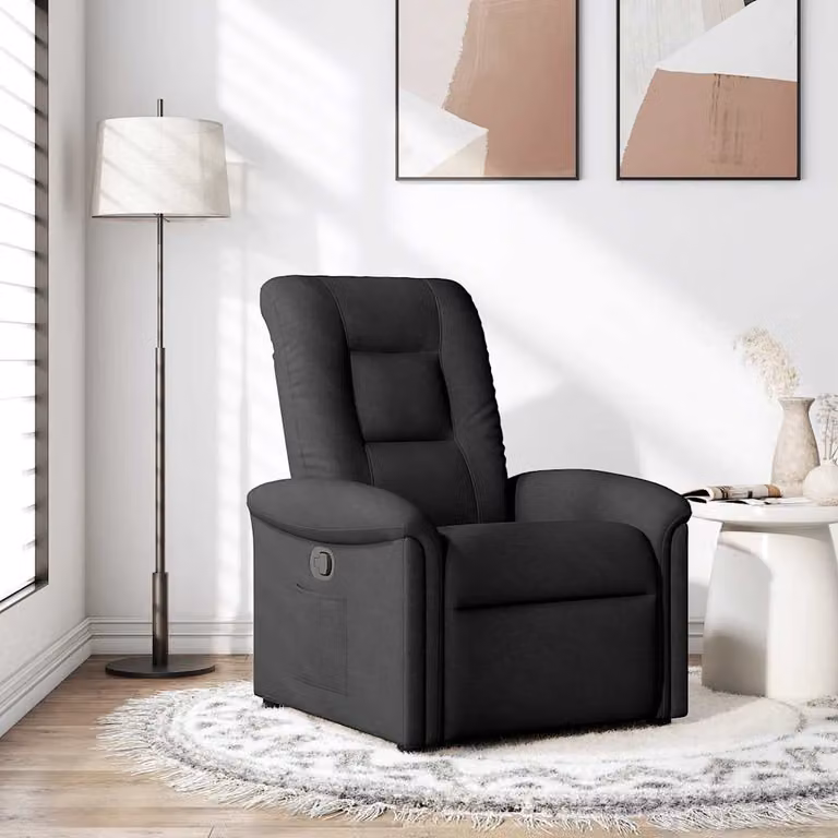 vidaXL Poltrona Reclinabile Relax in Tessuto Nero con Braccioli