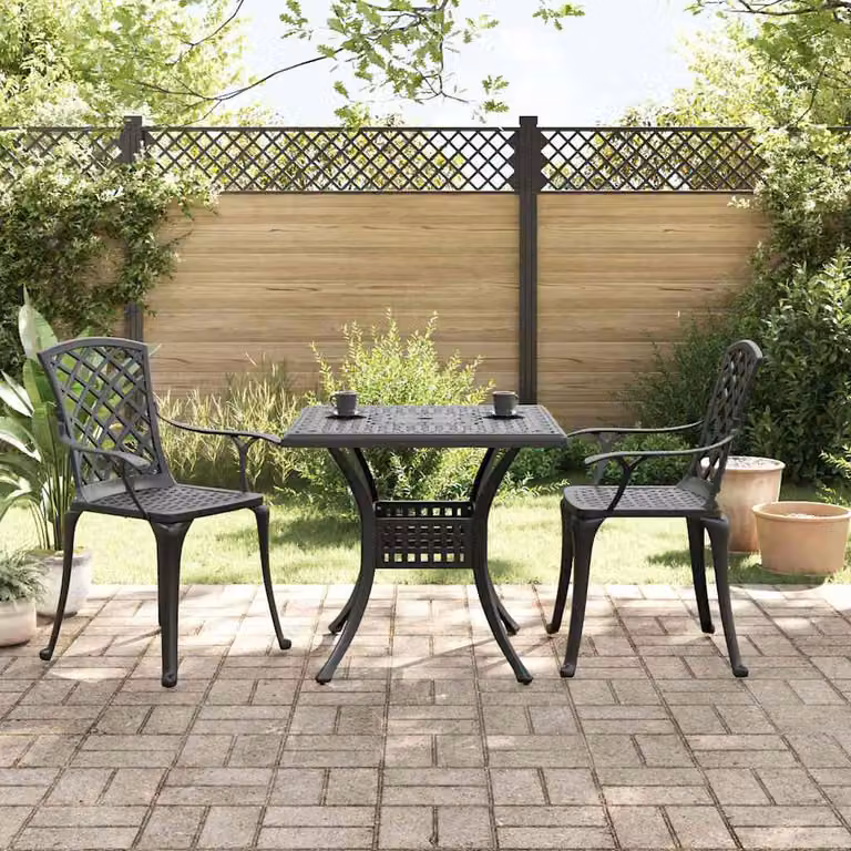 Set da Bistrot vidaXL in Alluminio Pressofuso Nero Opaco per Giardino e Terrazzo