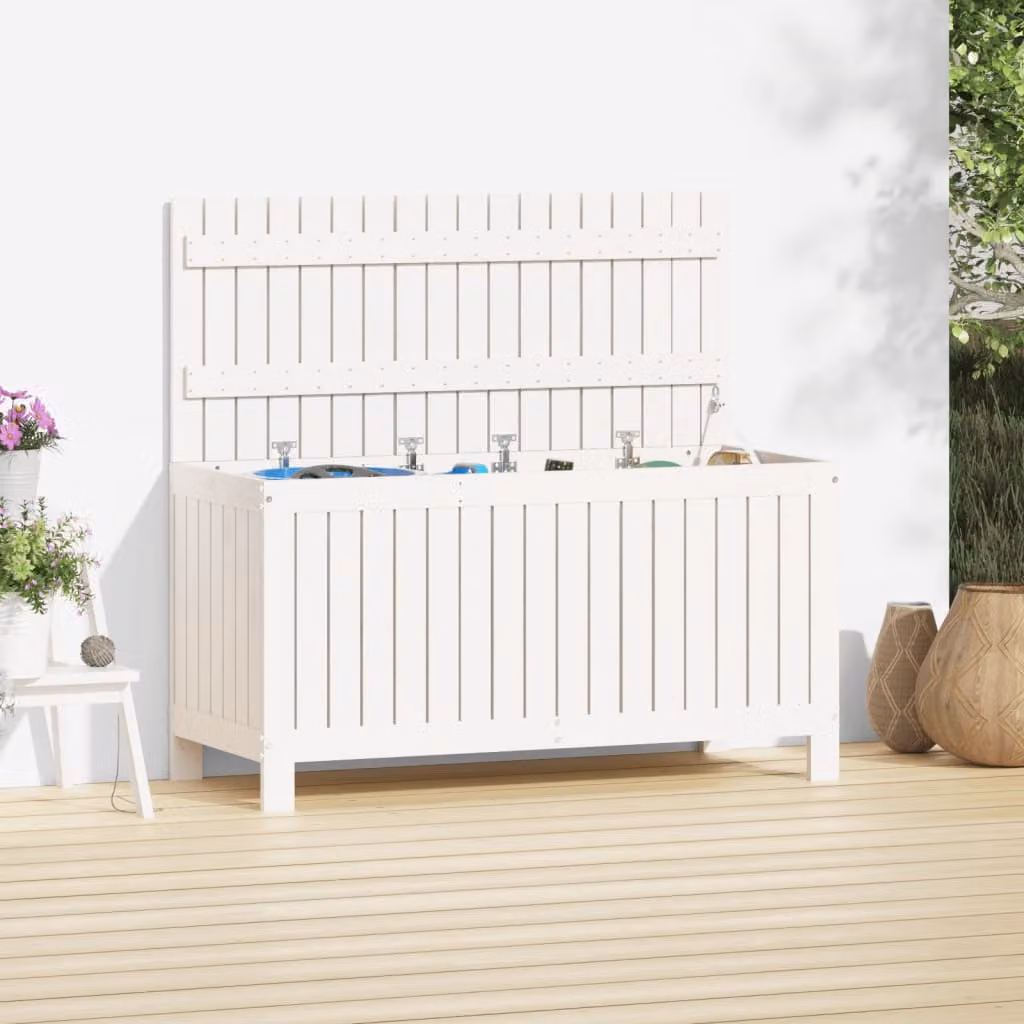 vidaXL Contenitore da Giardino in Legno di Pino Massello Bianco L 115 x P 49 x H 60 cm
