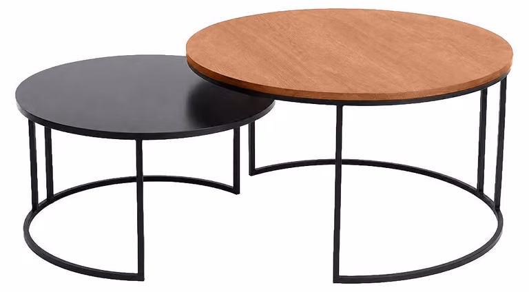 Miliboo - Tavolini rotondi impilabili in legno massello di mango tinto e metallo nero (set da 2) TAHL