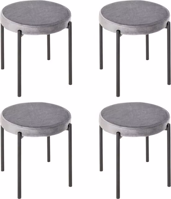 Set di 4 sgabelli da cucina impilabili HOMCOM con seduta imbottita in velluto grigio e struttura in metallo, L/P/H: 41,5 x 41,5 x 46 cm