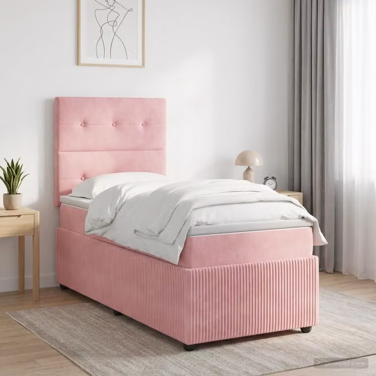Letto box spring con materasso vidaXL in velluto rosa, L 200 x L 90 cm