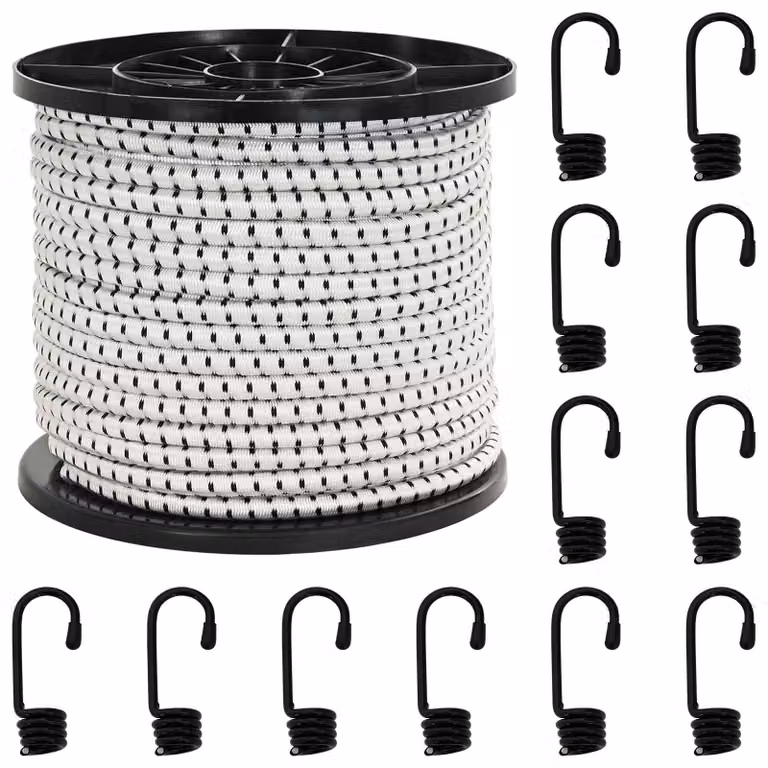 Corde Bungee con Ganci vidaXL in PP e gomma, Diametro: 10 mm, Colore: Nero e Bianco