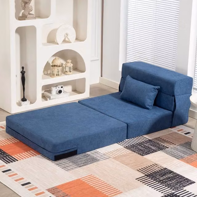 Poltrona pieghevole 3 in 1 trasformabile REDOM blu con cuscino L: 210 cm, P: 80 cm