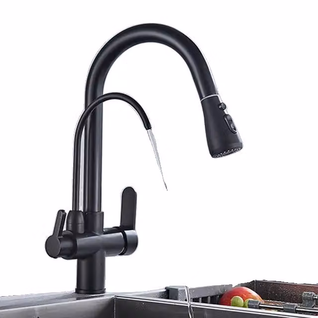 Rubinetto da cucina, design estraibile, rubinetto con filtro per l'acqua, nero A