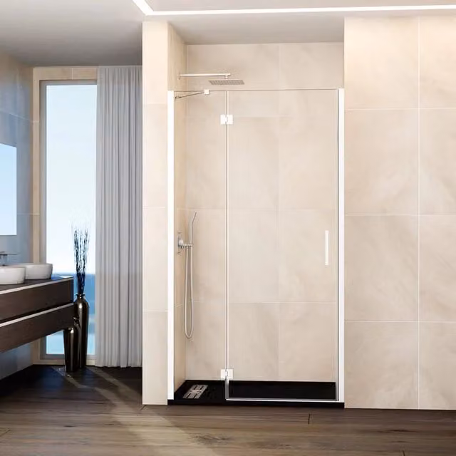 Box doccia frontale GLASS fisso + porta battente 100 cm (94,5-100; fisso 30+porta 65) bianco trasparente