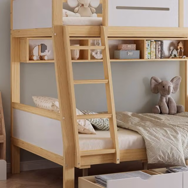 letto a castello in legno massiccio e mdf bianco naturale 90x200 cm e 120x200 cm
