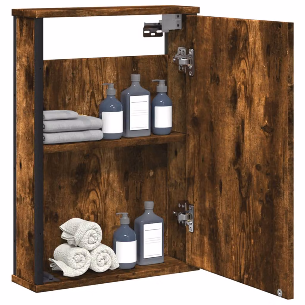 Mobile bagno con specchio vidaXL in rovere fumo, L: 42 cm, P: 12 cm, H: 60 cm