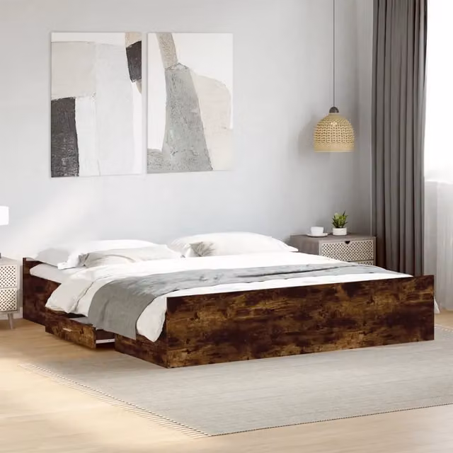 Giroletto con Cassetti Rovere Fumo 200x200 cm Legno Multistrato 3280269