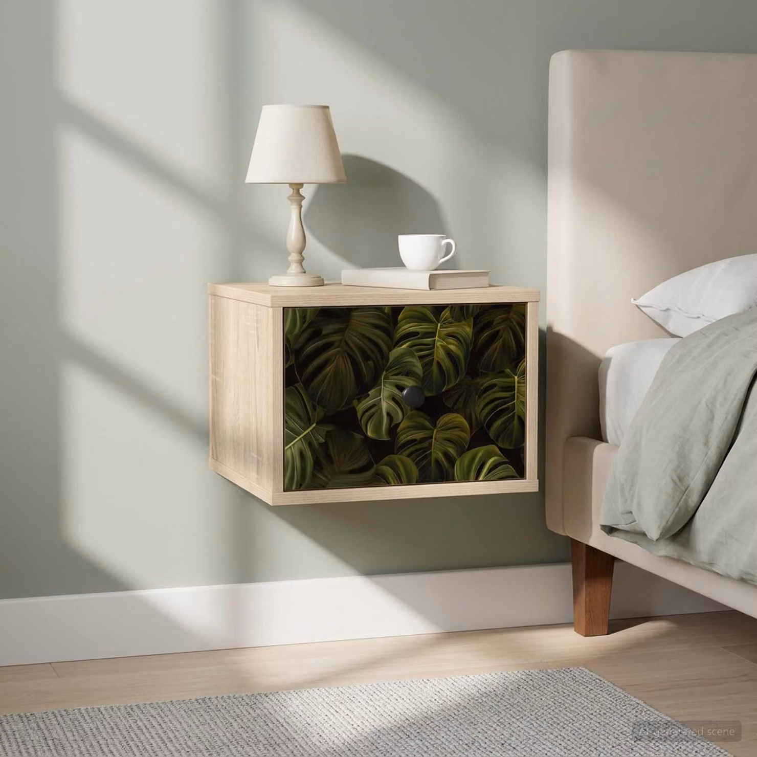 vidaXL Mobiletto da comodino a parete ELBURG Rovere Sonoma e Nero moderno per camera da letto L: 36,0 cm, P: 33,0 cm, H: 25,0 cm