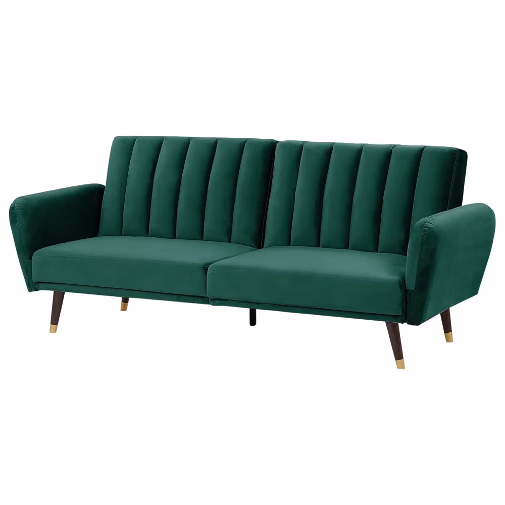 Divano Letto Click Clack Beliani in Velluto Verde con Struttura in Legno di Gomma e Poggiatesta Regolabile per Soggiorno e Camera da Letto L: 212 cm, P: 90 cm, H: 80 cm – 2