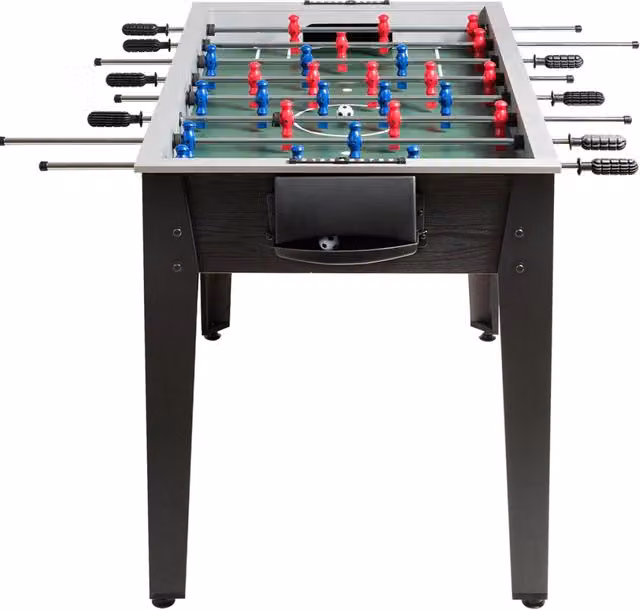 Calciobalilla in legno e metallo con 2 palline, ideale per casa o sala giochi, colore nero, L/P/H: 122 x 79 x 61 cm