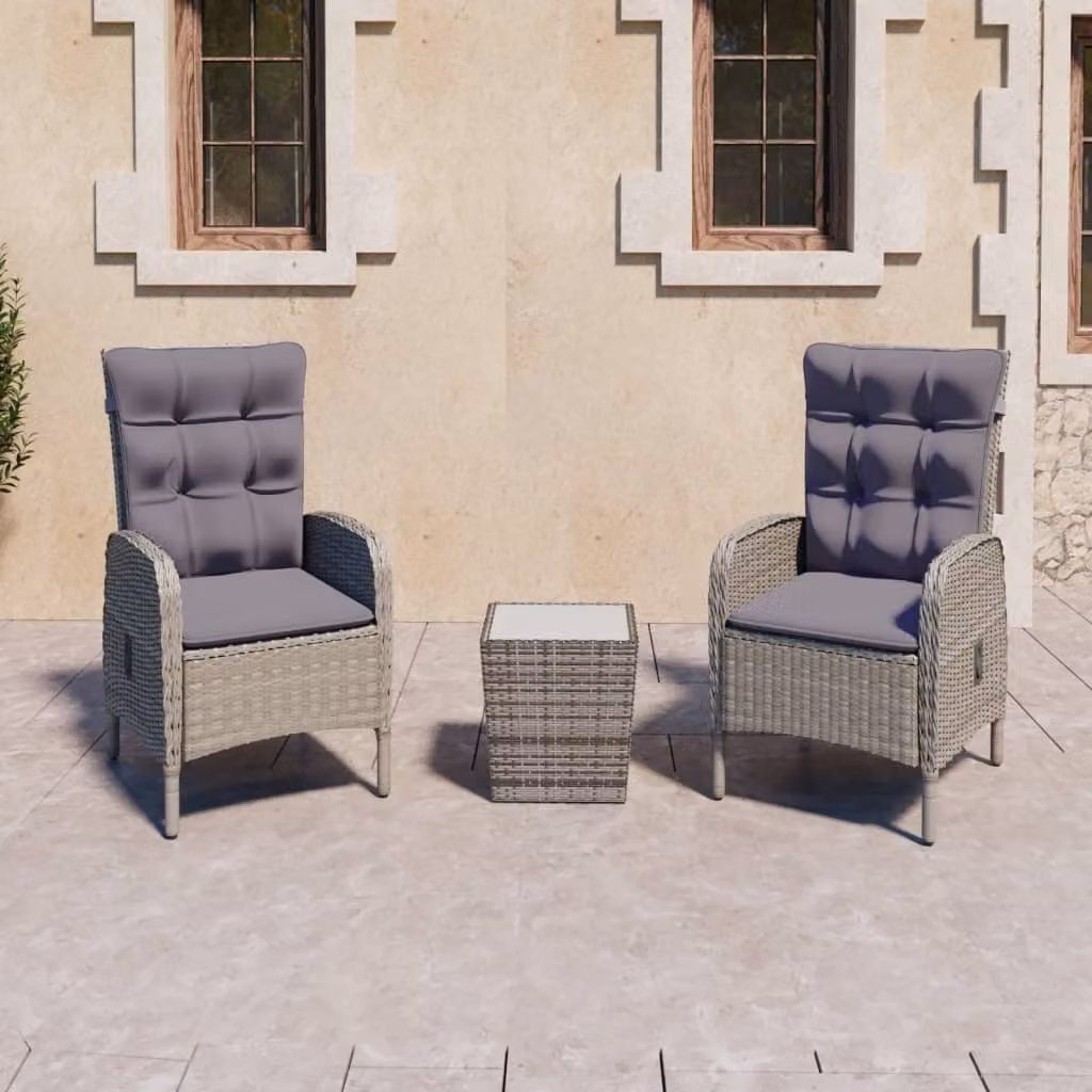 Maison Exclusive - Set da bistrot 3 pezzi in rattan sintetico e vetro, grigio