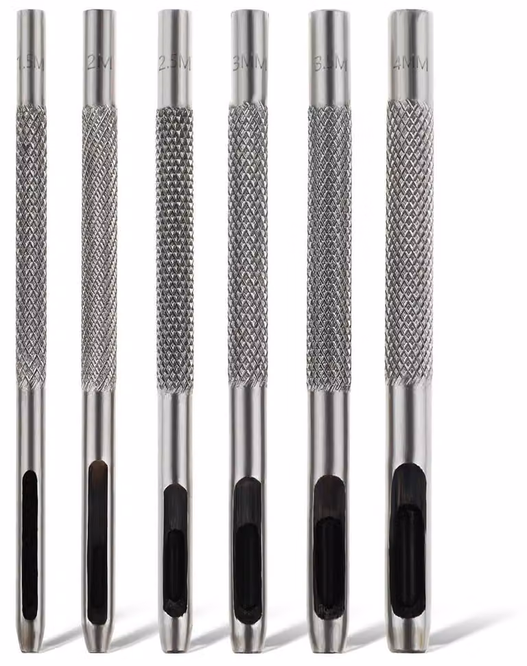 Set di 6 punzoni rotondi in acciaio inossidabile, diametro da 1,5 a 4 mm, per la creazione di fori in pelle, carta e plastica