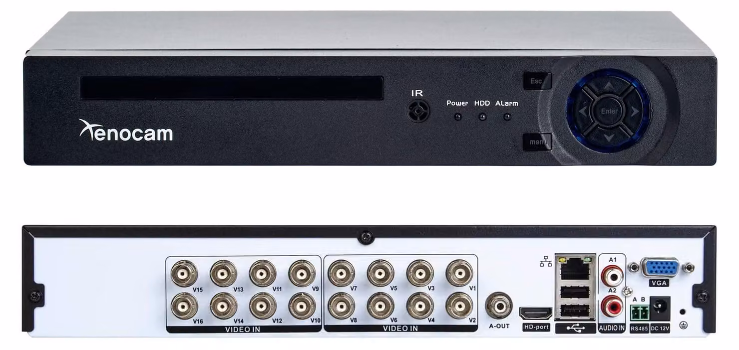 Registratore video per telecamere di sicurezza - 16 canali, risoluzione 1080N, tecnologia ibrida - Potenza: 50 Watt - Capacità di archiviazione: 4 TB - Connessione Ethernet - Sistema di registrazione video