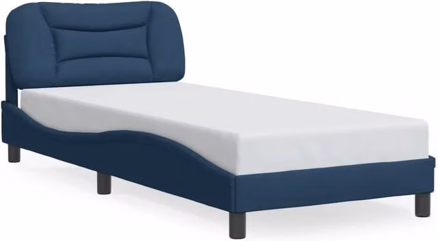 Letto singolo | Letto per adulti | Giroletto con LED senza Materasso Hvar Blu 90x200 cm in Tessuto