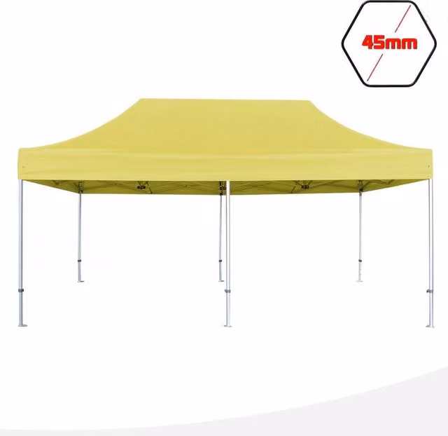 Gazebo 3x6 m giallo SENZA laterali pieghevole alluminio piantone esagonale 45mm portatile estendibile richiudibile estensibile acciaio per fiere eventi stand chiosco tenda tendone mercato mercatino