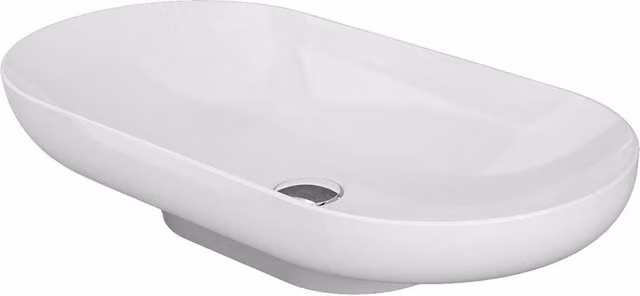 Lavabo d'appoggio ovale Rak Des in ceramica bianca, L: 70 cm, P: 35 cm, H: 14 cm