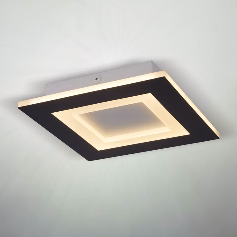 Searchlight Plafoniera soffitto Squary, dimmerabile, Nero, Soggiorno / Sala da pranzo, Metallo, Moderno, Plafoniera