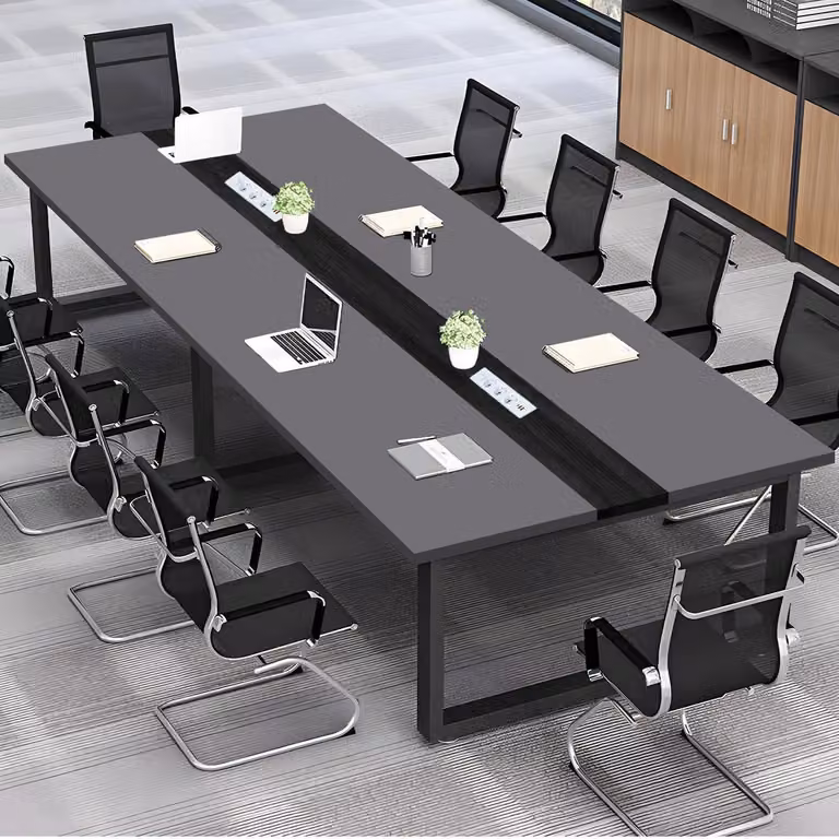 Tavolo da conferenza con sistema di gestione dei cavi, dimensioni 360x120x74 cm, design moderno, ideale per l'ufficio