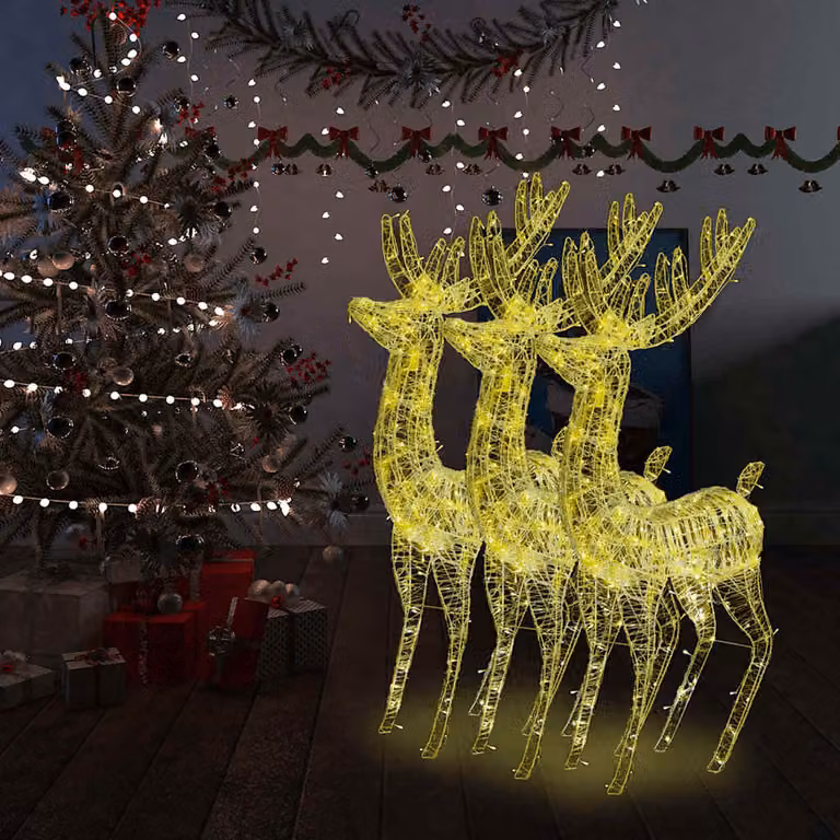 vidaXL Renne di Natale XXL in Acrilico 250 LED 3 pz 180cm Bianco Caldo