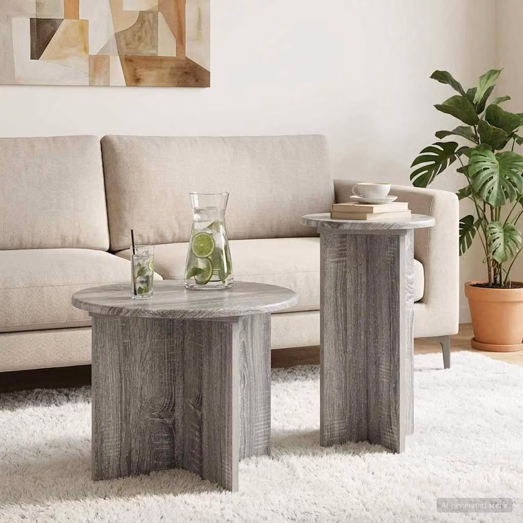 Set di 2 tavolini rotondi moderni vidaXL in colore grigio con finitura opaca, Ø 45 cm x H 35 cm