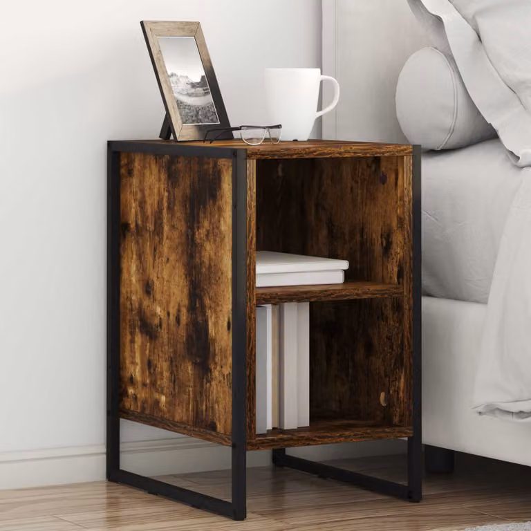 Comodino vidaXL in stile industriale color marrone con finitura lucida, L: 39,5 cm, P: 30 cm, H: 50 cm