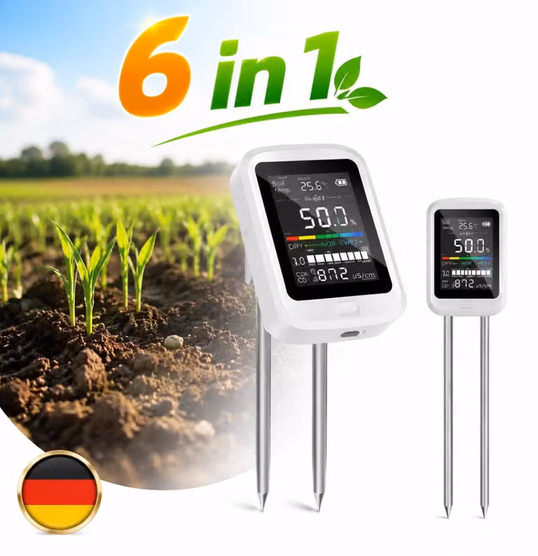 Misuratore digitale multifunzione 6-in-1 per l'analisi del terreno, ideale per piante da interno e per misurare il pH del suolo