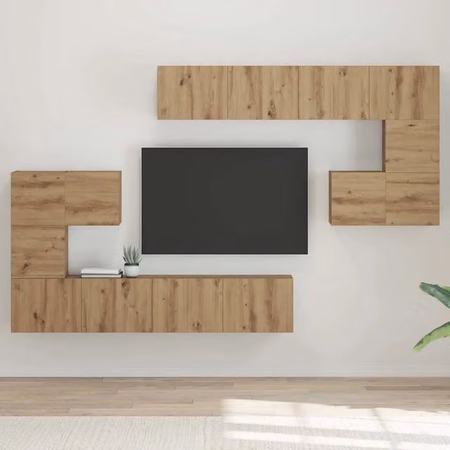 Mobile Porta TV 4 pz-Credenza per TV Rovere artigianale Legno multistrato 734139