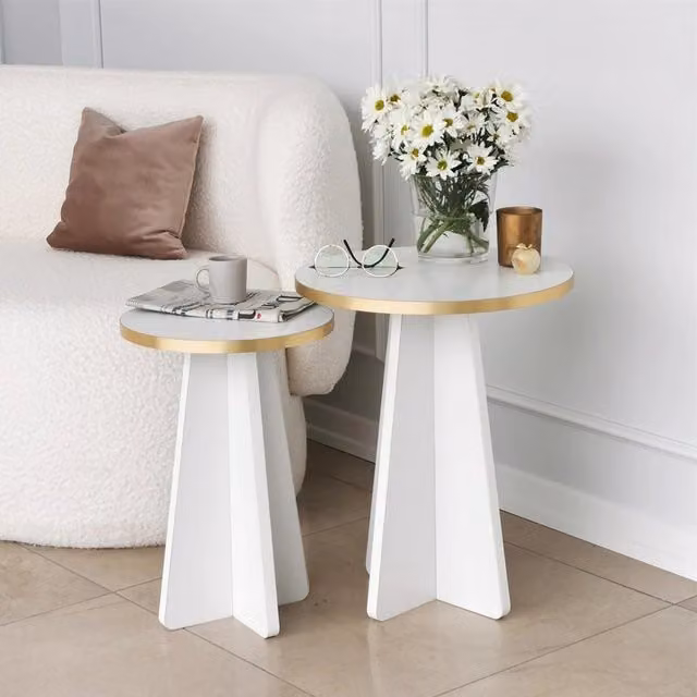 Tavolino da salotto rotondo DMORA Cardito, Bianco e Oro, L/P/H: 40 x 40 x 50 cm – 1