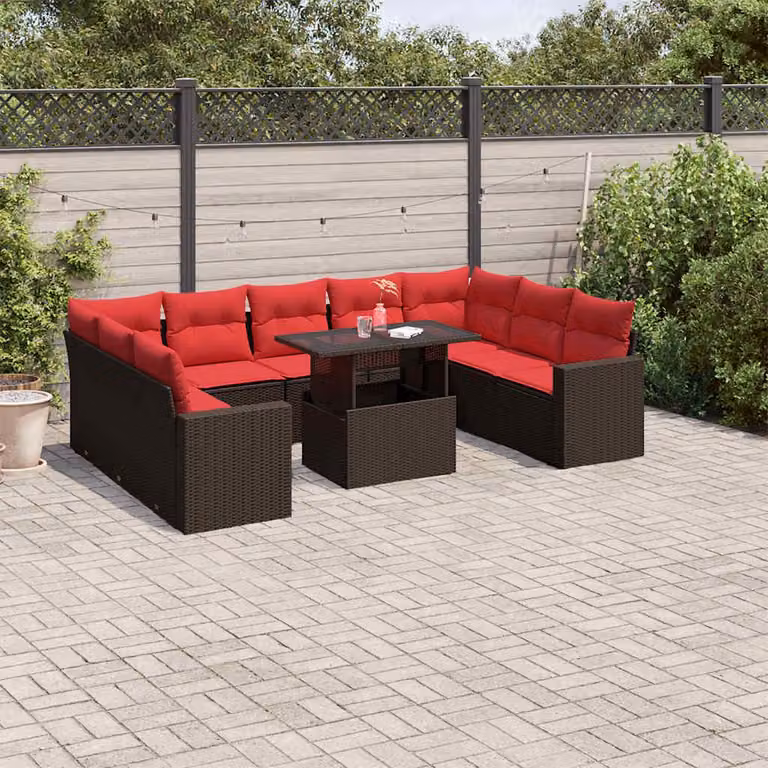 Maison Exclusive - Set da giardino 10 pezzi con cuscini, marrone, polyrattan