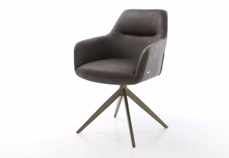 DELIFE Sedia girevole Pejo-Flex, rivestita in microfibra color antracite, stile vintage, struttura a croce, ampia, finitura effetto titanio, girevole a 360°, con funzione basculante, imbottitura in molle insacchettate
