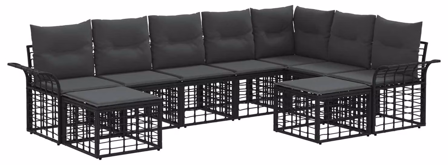 Set di divani da esterno 9 pcs Nero e Grigio scuro Poliestere