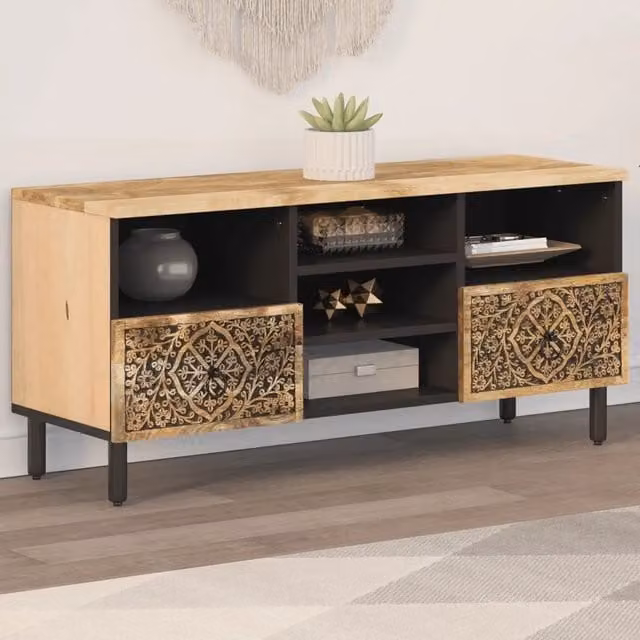 Mobile Porta TV retro vidaXL in legno di mango marrone L: 100 cm, P: 33 cm, H: 46 cm