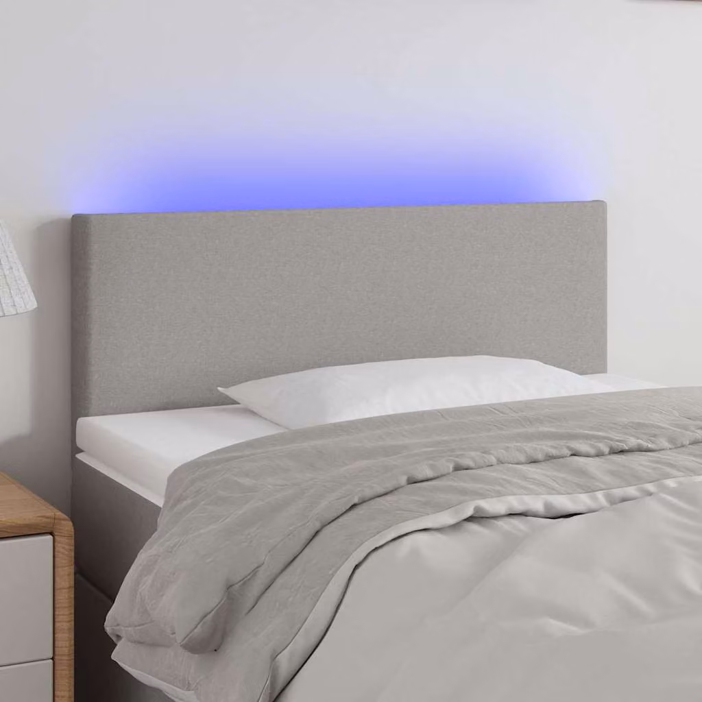 Testiera per letto vidaXL in tessuto grigio con illuminazione LED e porta di ricarica USB, L 90 cm, P 5 cm, H 78-88 cm