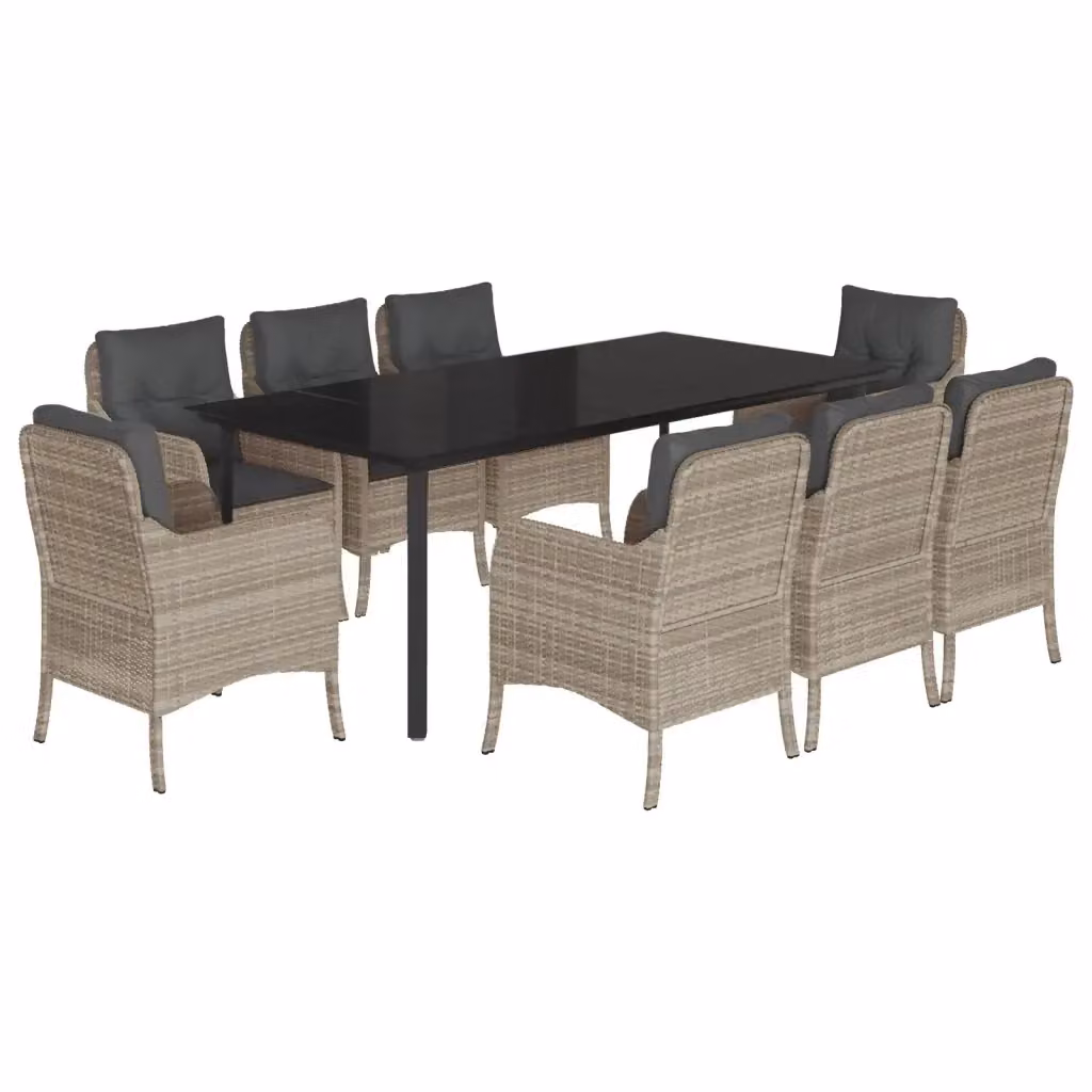 Set Pranzo da Giardino vidaXL in Polyrattan con Piano in Vetro e 9 Cuscini, Colore Antracite – 2