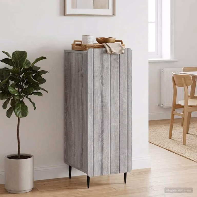 Credenza moderna vidaXL in legno ingegnerizzato e metallo, Grigio, L 34,5 cm x P 33 cm x H 92 cm