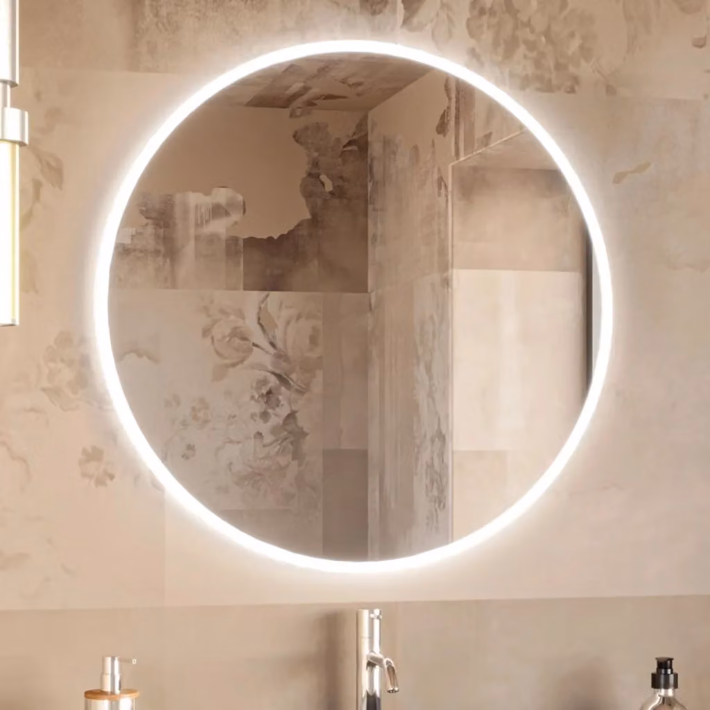 Specchio da bagno rotondo retroilluminato a LED Olimpo Docce, colore bianco, Diametro: 70 cm – 2