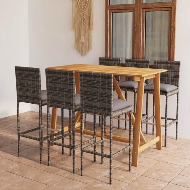 Set da Bar da Giardino 7 pz con Cuscini Grigio 3067961