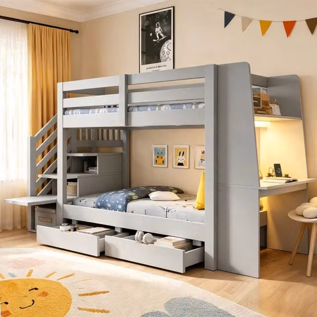 letto a castello in legno grigio 90 x 200 cm