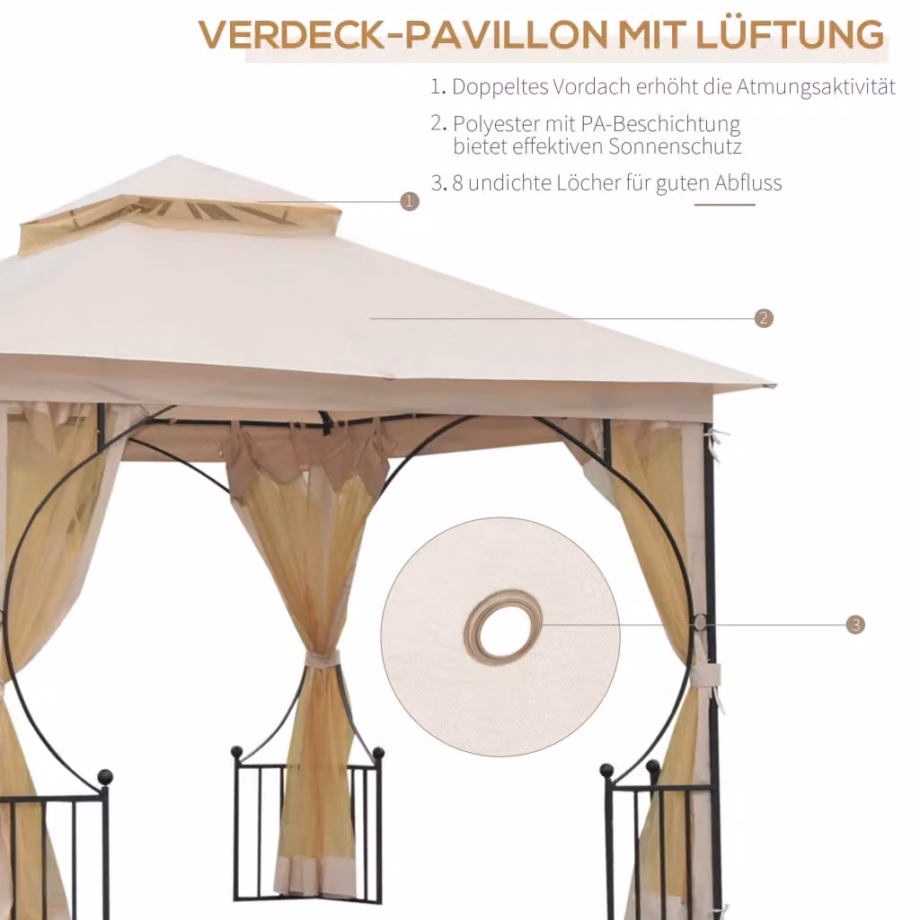 Gazebo da giardino REDOM con doppio tetto in metallo e poliestere, beige, L/P/H: 295 x 295 x 275 cm – 2