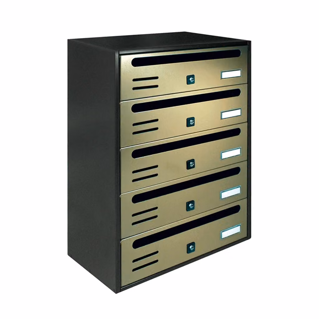 ALUBOX CUBO Cassette Postali Condominiali da 5 Posti in Lamiera Zincata, Colore Antracite con Sportelli Bronzo Antico, L/P/H: 53,5 x 38,5 x 25 cm – 2