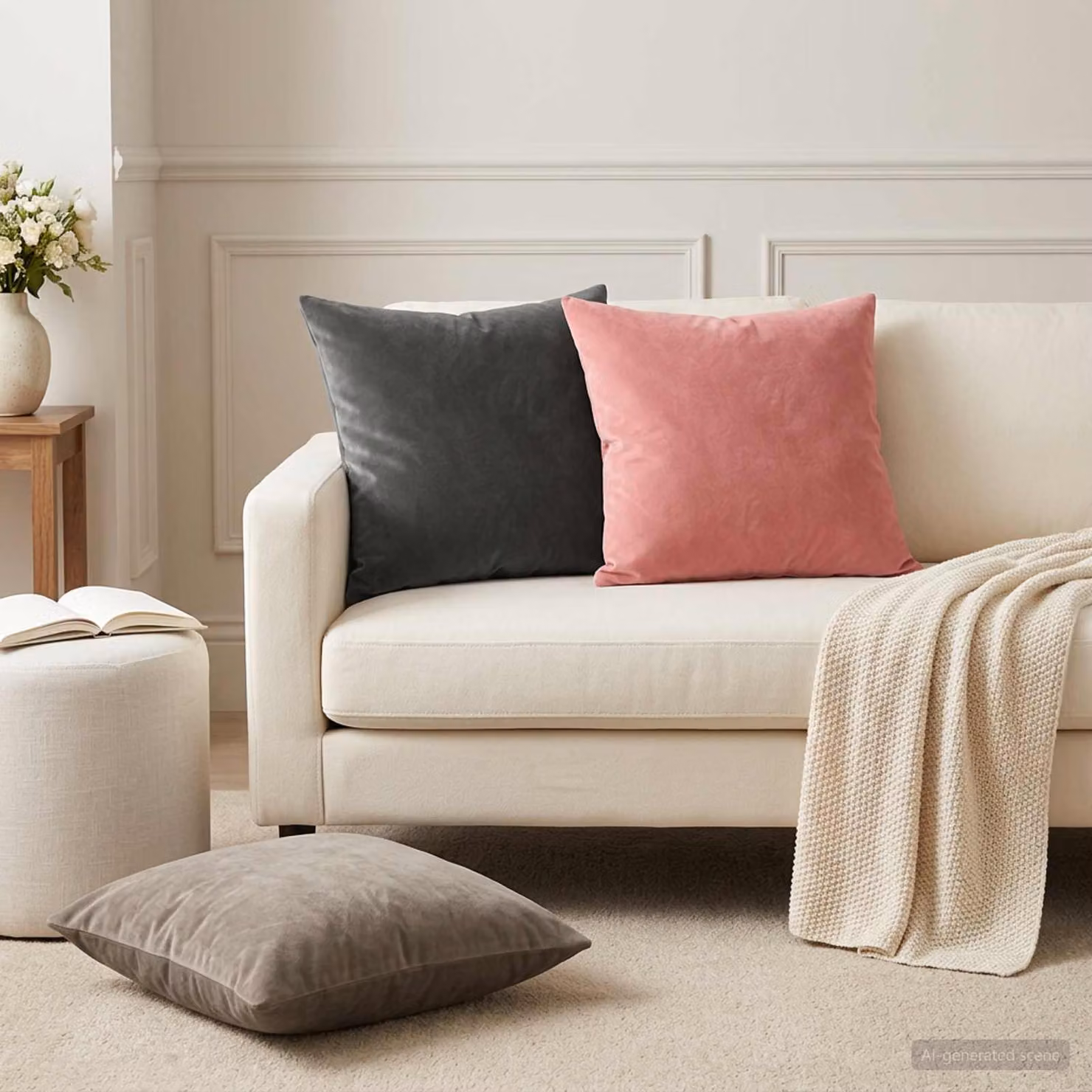 Set di 12 cuscini HEERLEN vidaXL in velluto rosa, L/P/H: 45 x 45 x 45 cm