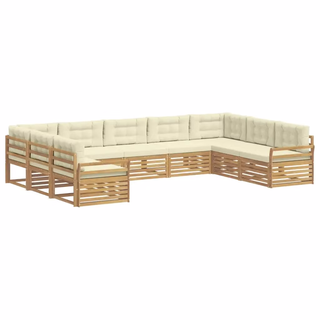 Set di divani da esterno a L vidaXL in legno di acacia con cuscini, Bianco e Beige – 2