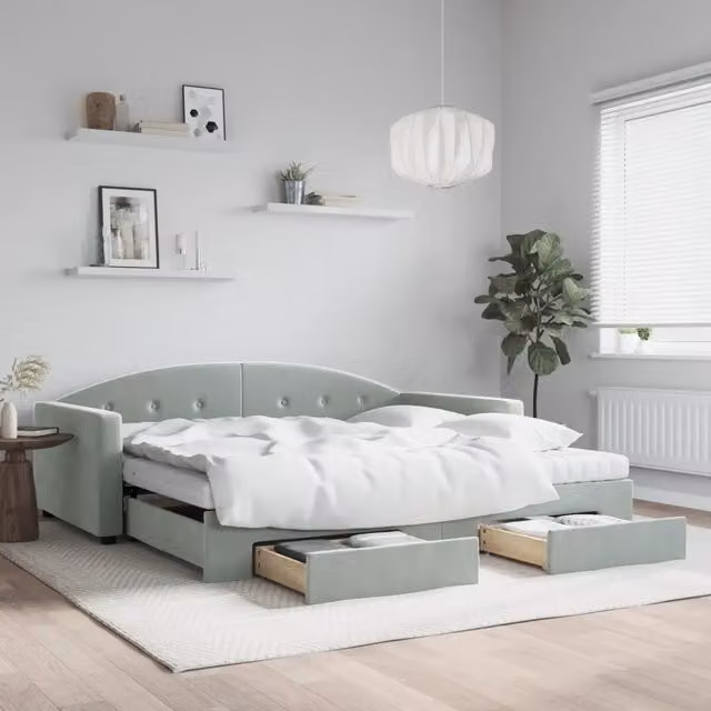 Divano Letto Estraibile con Cassetti vidaXL in Velluto Grigio L/P/H: 222 x 110 x 75 cm, Dimensioni Letto: 100 x 200 cm – 1